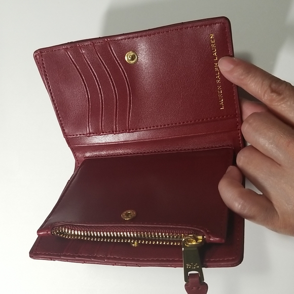 NWT Lauren Ralph Lauren Carrington New Compact Leather Wallet In Red - Picture 5 of 12